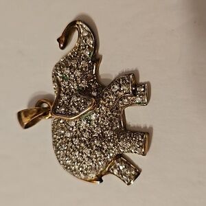 925 Rhinestone & Goldtone Accented & Outline Features Elephant Pendant